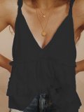Plus Size V Neck Solid Casual Sleeveless Tops