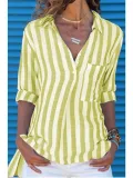 Long Sleeve Cotton Pockets Striped Shirts & Tops