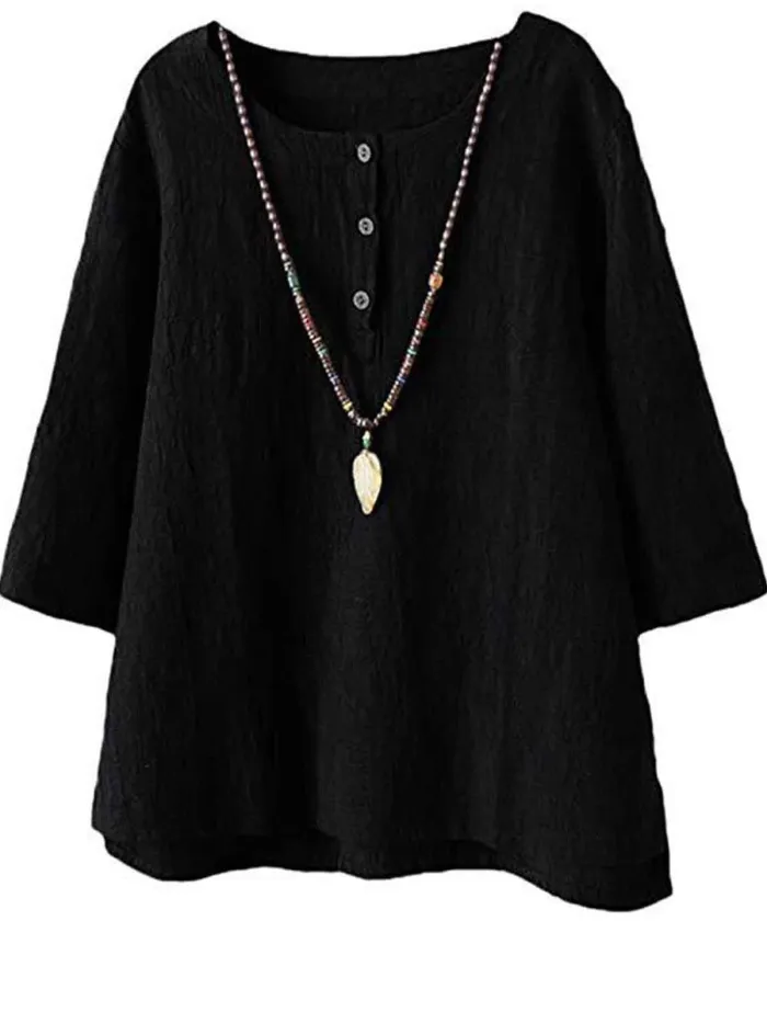 Half Sleeve Cotton-Blend Asymmetrical Casual Shirts & Tops