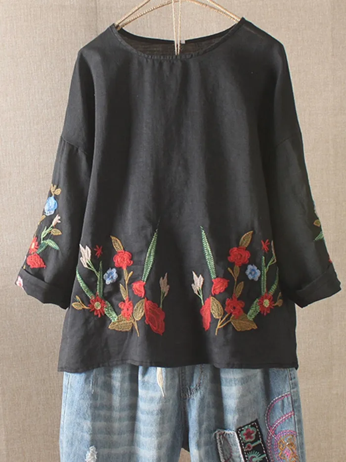 Cotton-Blend Half Sleeve Sweet Shirts & Tops