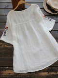 Short Sleeve Round Neck Embroidered Shirts & Tops