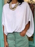Plus Size Solid Casual Half Sleeve Tops