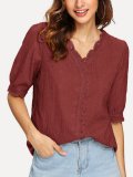 V Neck Half Sleeve Embroidered Shirts & Tops
