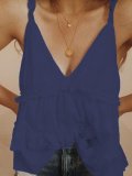 Plus Size V Neck Solid Casual Sleeveless Tops