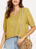 V Neck Half Sleeve Embroidered Shirts & Tops