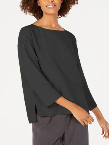 Plus Size Casual Solid 3/4 Sleeve Tops