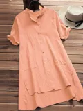 Buttoned Asymmetrical Casual Solid Shirts & Tops
