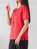 Plus Size Women Short Sleeve Round Neck Solid Casual Tops