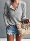 Jewel Neck Long Sleeve Pure Color T-Shirt