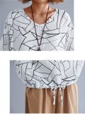 Simple Line Floral Short Sleeve Cotton And Linen Loose Casual Tops