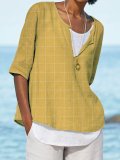 Plaid Half Sleeve Cotton-Blend Casual Shirts & Tops