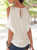 Women Plus Size Solid Crew Neck Cold Shoulder Casual Tops