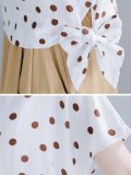 Women Short Sleeve Round Neck Vintage Polka Dots Floral Casual Tops