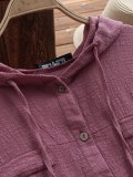Casual Buttoned Solid Hooded Blouse