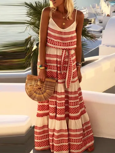 Sleeveless Stripe Maxi Holiday Dresses