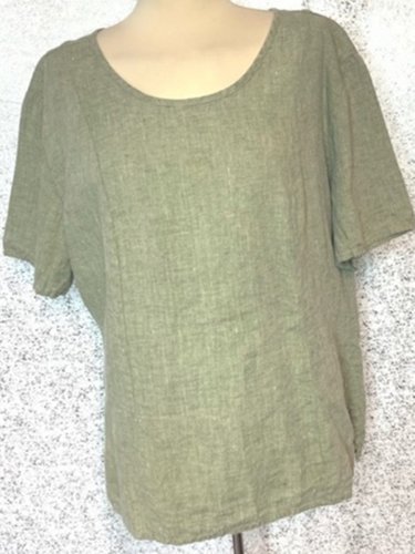 Green Linen Plain Casual Shirts & Tops
