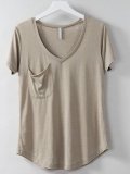 Casual V Neck Short Sleeve Pockets Shirts
