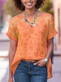 Solid Short Sleeve Casual Crew Neck Shirts & Tops