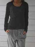 Solid Casual Long Sleeve Lace Shirts & Tops