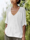 Casual Solid Short Sleeve V Neck Shirts & Tops
