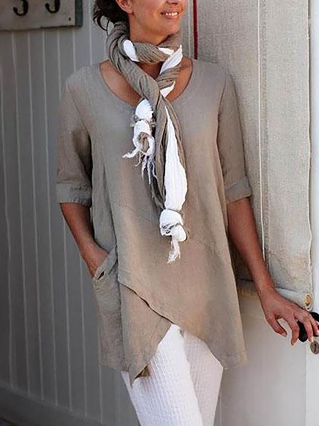 Half Sleeve Plus Size Asymmetrical Simple Blouse