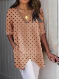 Polka Dots Casual Pockets Asymmetrical Shirts & Tops