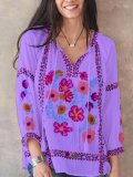3/4 Sleeve Casual Patchwork Shirts & Tops