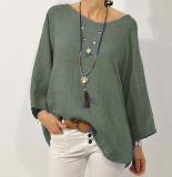 Solid Long Sleeve Linen Casual Tops