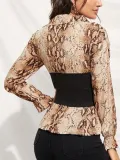 Snakeskin Long Sleeve Lapel Bodycon Appliqued T-Shirts