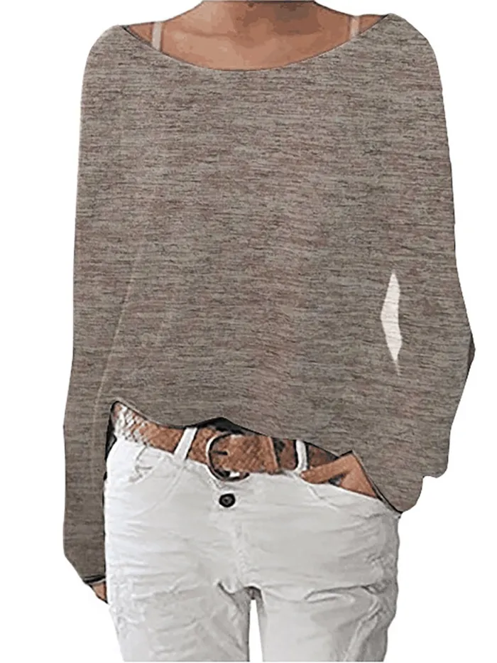 Crew Neck Long Sleeve Cotton Solid T-Shirt
