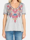 Cotton-Blend Floral Short Sleeve Shirts & Tops