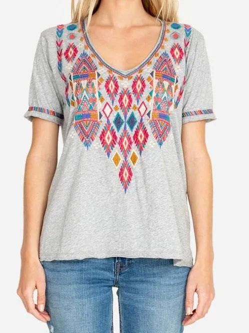 Cotton-Blend Floral Short Sleeve Shirts & Tops
