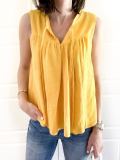 Yellow V Neck Cotton Sleeveless Solid Shirts & Tops