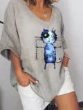 Animal Printed V-neck 3/4 Sleeve Blouse