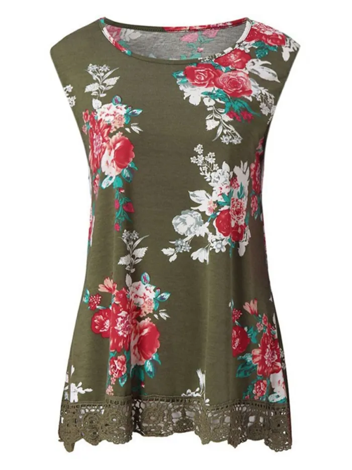 Women Casual Printed Tops Tunic Tanks Vest