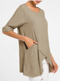 Plus Size Solid Casual Crew Neck Half Sleeve Asymmetric Tunic Blouses