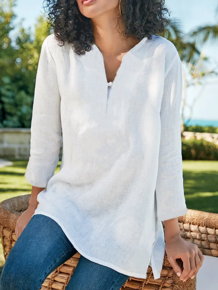 Plain Casual Soft Linen Shirts & Tops