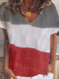 Gray Cotton-Blend Color-Block Short Sleeve Shirts & Tops