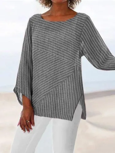 Crew Neck Long Sleeve Paneled Holiday Shirts & Tops
