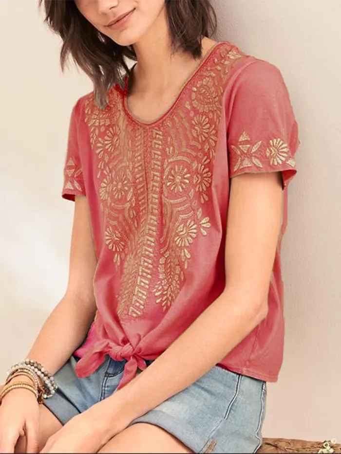 Printed Short Sleeve Crew Neck Casual Shirts