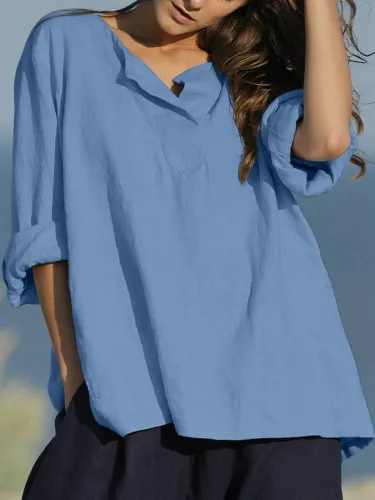 Plus Size Casual Solid Long Sleeve Tops