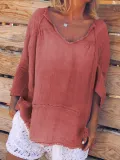 Sweet Linen Half Sleeve Solid Shirts & Tops
