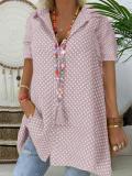 Casual Short Sleeve Shirt Collar Polka Dots T-shirt
