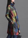 Multicolor Turtleneck Asymmetric Color-block Casual Dress