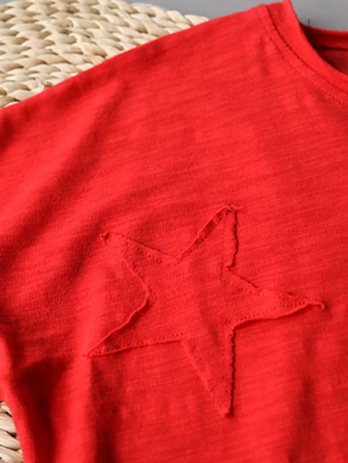 Solid Round Neck Cotton-Blend Shirts & Tops