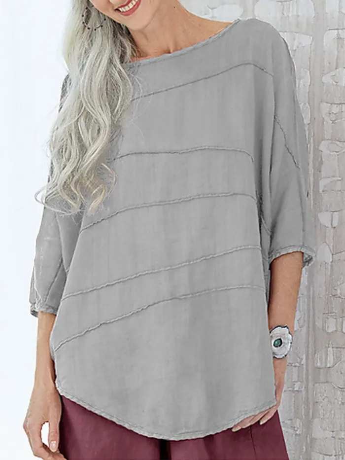 Round Neck Half Sleeve Cotton-Blend Casual Shirts & Tops