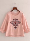 Women Casual Embroidery Tops Tunic Blouse Shirt