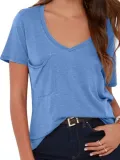 Casual V Neck Pockets Cotton-Blend Shirts & Tops
