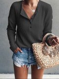 Jewel Neck Long Sleeve Pure Color T-Shirt