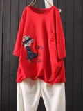 Cotton-Blend Round Neck Printed Shirts & Tops